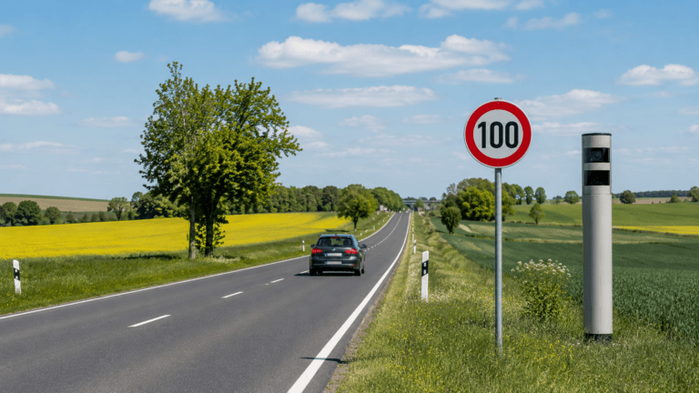 Geblitzt außerorts auf einer Landstraße mit Tempo-100-Schild