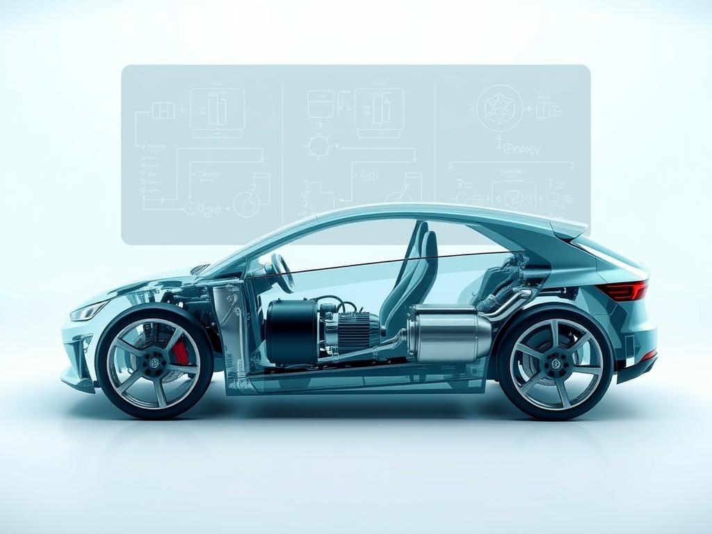 A detailed technical illustration of a plug-in hybrid vehicle's powertrain, showcasing the integration of an internal combustion engine and an electric motor. The foreground features a cutaway view of the hybrid system, highlighting the battery pack, electric motor, and gas engine. The middle ground displays the power flow and energy management between the components, with clean diagrams and schematics. The background provides a clean, minimalist setting, allowing the technical details to take center stage. The lighting is soft and diffused, with a subtle blue-green hue to convey a sense of efficiency and advanced technology. The overall mood is one of precision, innovation, and a clear explanation of the plug-in hybrid's underlying mechanics.