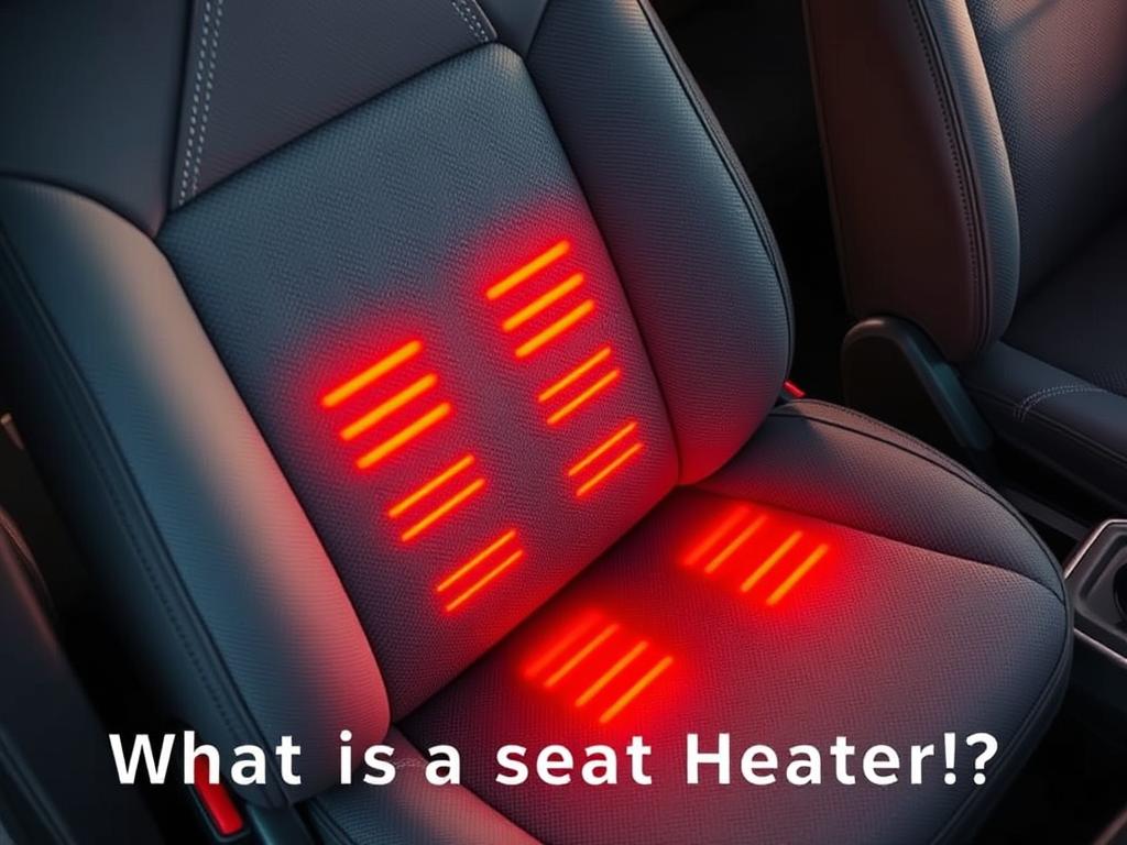 A high-angle close-up view of a car seat with a built-in seat heater, showcasing the intricate details of the heating elements and controls. The seat is upholstered in a plush, gray fabric, with subtle stitching patterns adding visual interest. The lighting is warm and diffused, creating a cozy, inviting atmosphere. The background is blurred, keeping the focus on the seat's functionality and design. The overall impression conveys the comfort and convenience of a heated seat, perfectly suited for the "What is a Seat Heater?" section of the article.