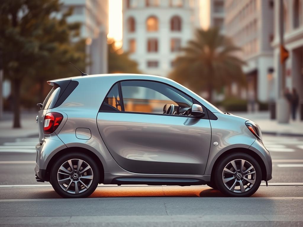 A modern compact car parked on a city street, with a subtle focus on the car's insurance policy details displayed prominently on the side of the vehicle. The scene is illuminated by warm, diffused natural lighting, creating a sense of calm and approachability. The car's sleek, contemporary design contrasts with the slightly blurred urban backdrop, drawing the viewer's attention to the insurance information. The image should convey a sense of responsible car ownership and the importance of comprehensive insurance coverage.