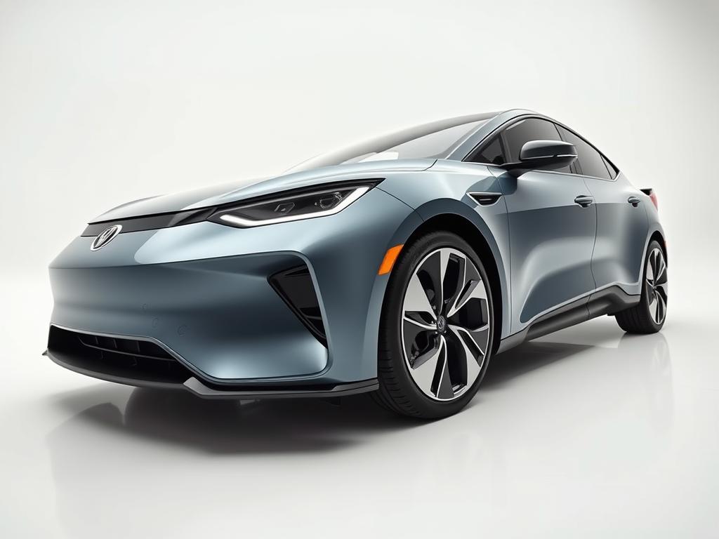 A sleek, modern plug-in hybrid vehicle parked in a well-lit, minimalist setting. The car's exterior features a glossy, metallic finish in a striking, futuristic design. The front section prominently displays the manufacturer's distinctive badge, while the side profile showcases the aerodynamic lines and sculpted body panels. The vehicle is captured from a low, three-quarter angle, emphasizing its powerful stance and advanced technological features. The background is a clean, white studio environment, allowing the car to be the central focus. Soft, directional lighting highlights the vehicle's contours and creates a sense of depth and dimension. The overall mood is one of sophistication, efficiency, and the future of hybrid transportation.
