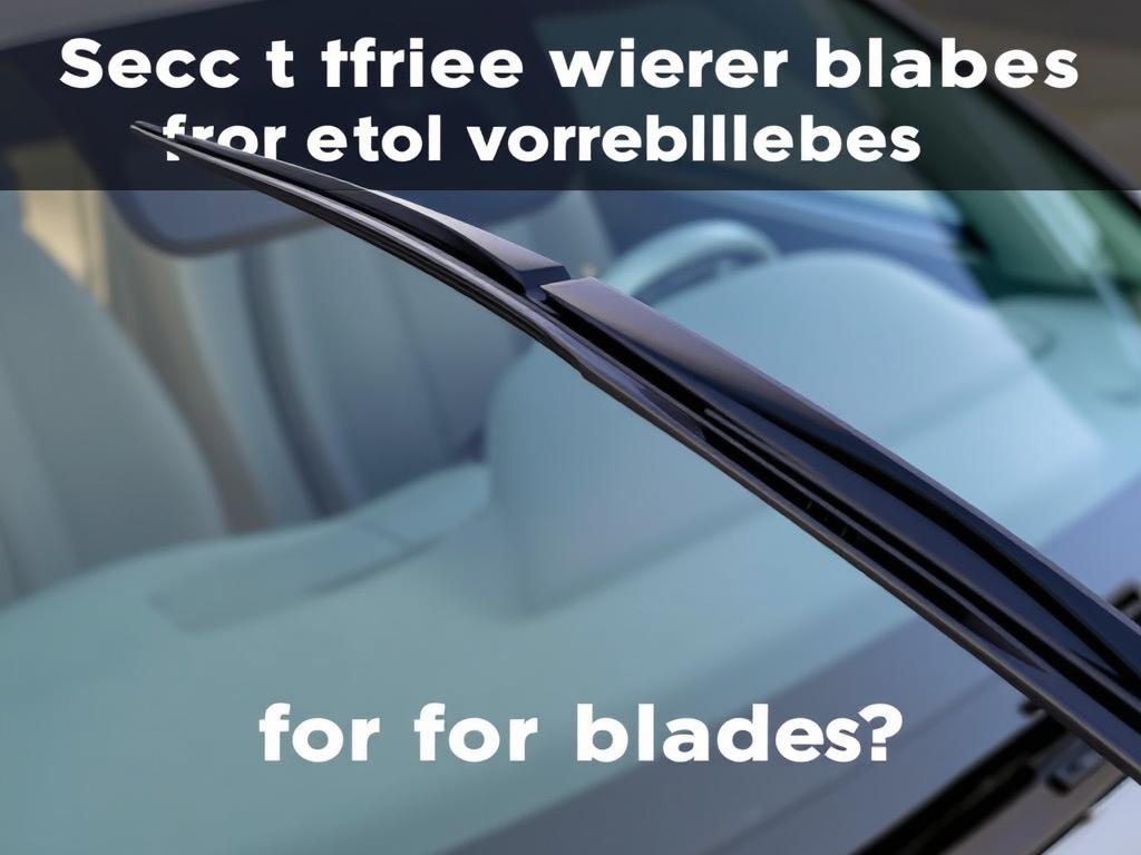 A well-lit, high-angle photograph showcasing the proper wiper blades for a car. The foreground features two distinct wiper blades, one with a classic straight design and the other with a curved aerodynamic profile. The middle ground shows the side of a generic sedan, its windshield reflecting the camera's position. In the background, a clean, softly-blurred urban landscape provides context. The image conveys a sense of informed decision-making, guiding the viewer to select the right wiper blades for their vehicle's make and model.