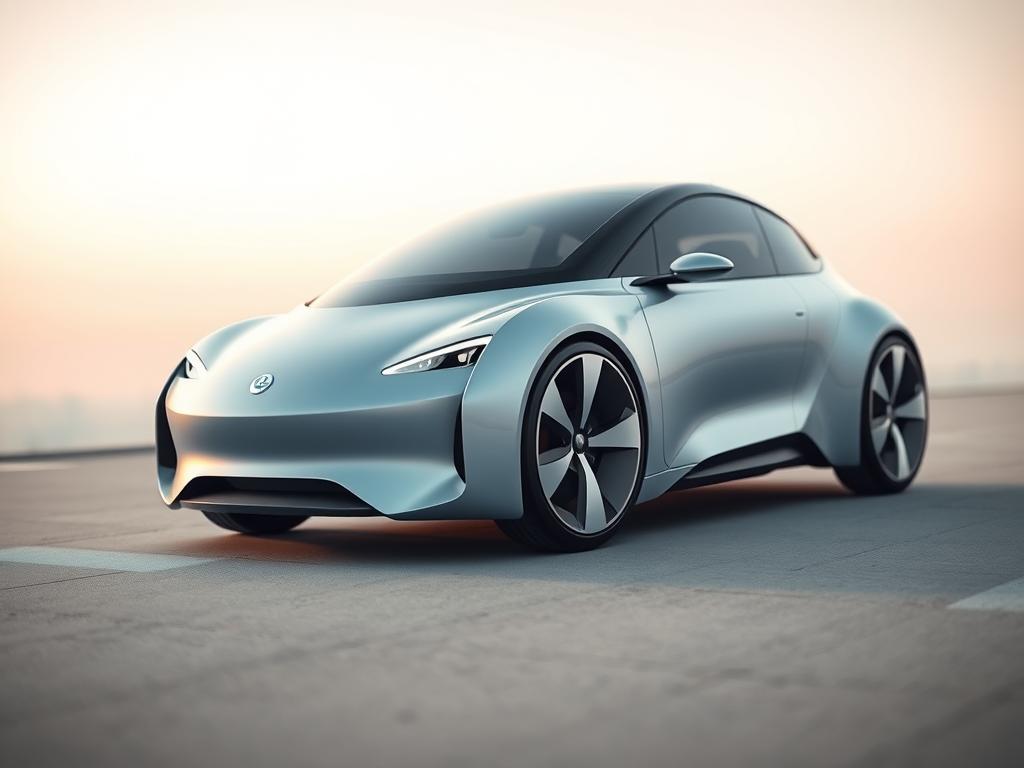 Prompt A sleek, futuristic hydrogen-powered automobile, its streamlined body gleaming in the soft, diffused lighting. The vehicle is captured in a low-angle shot, emphasizing its dynamic, forward-leaning profile. The background is a serene, minimalist landscape, perhaps a city skyline or a tranquil countryside, hinting at the eco-friendly, sustainable nature of hydrogen technology. The image conveys a sense of cutting-edge design, advanced engineering, and the promise of a clean, emission-free mode of transportation that could shape the future of mobility in Germany.