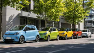 Günstige E-Autos 2026 nebeneinander auf einer Straße