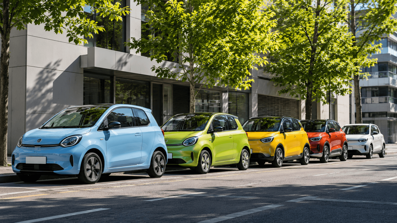 Günstige E-Autos 2026 nebeneinander auf einer Straße