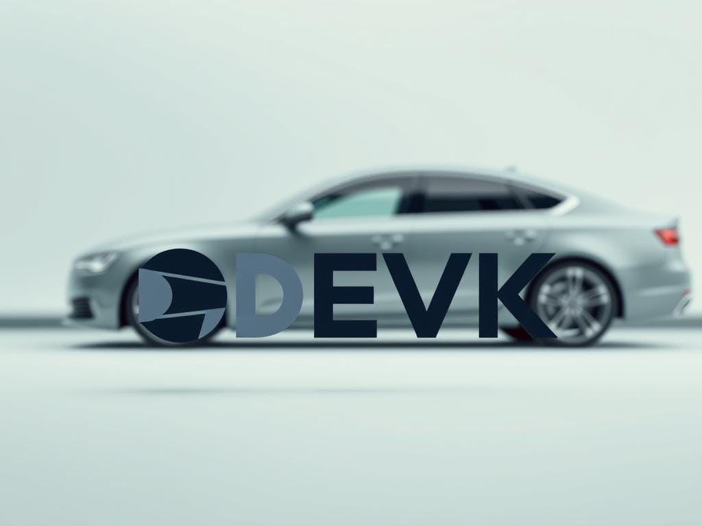 A modern, sleek car insurance logo for DEVK, set against a clean, minimalist backdrop. In the foreground, the DEVK logo is prominently displayed, its bold lettering and distinctive shapes conveying a sense of reliability and trustworthiness. The middle ground features a partially visible, high-end sedan, its streamlined design hinting at the comprehensive coverage DEVK provides. The background is a soft, muted gradient, providing a subtle, professional tone that complements the overall aesthetic. The lighting is soft and directional, creating depth and dimension, while the camera angle is slightly elevated, giving the image an authoritative, confident presence.