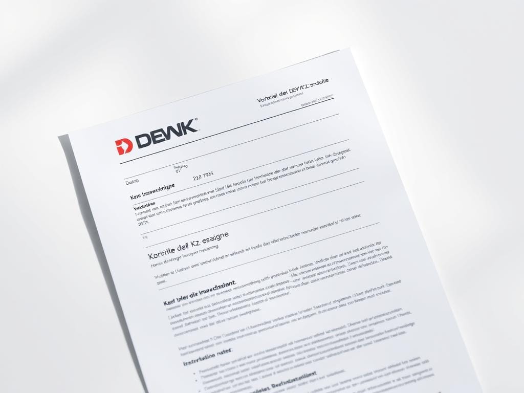 A professional, modern-looking insurance policy document with the DEVK logo prominently displayed. The document is set against a clean, minimalist background, with soft lighting from the side casting subtle shadows. The focus is on the policy details, with a clear hierarchy and layout that emphasizes the key "Kfz-Tarife" (car insurance rates) information. The overall tone is one of trust, reliability, and attention to detail, reflecting the DEVK brand and the "Vorteile der DEVK Kfz-Versicherung" (Advantages of DEVK car insurance) section.